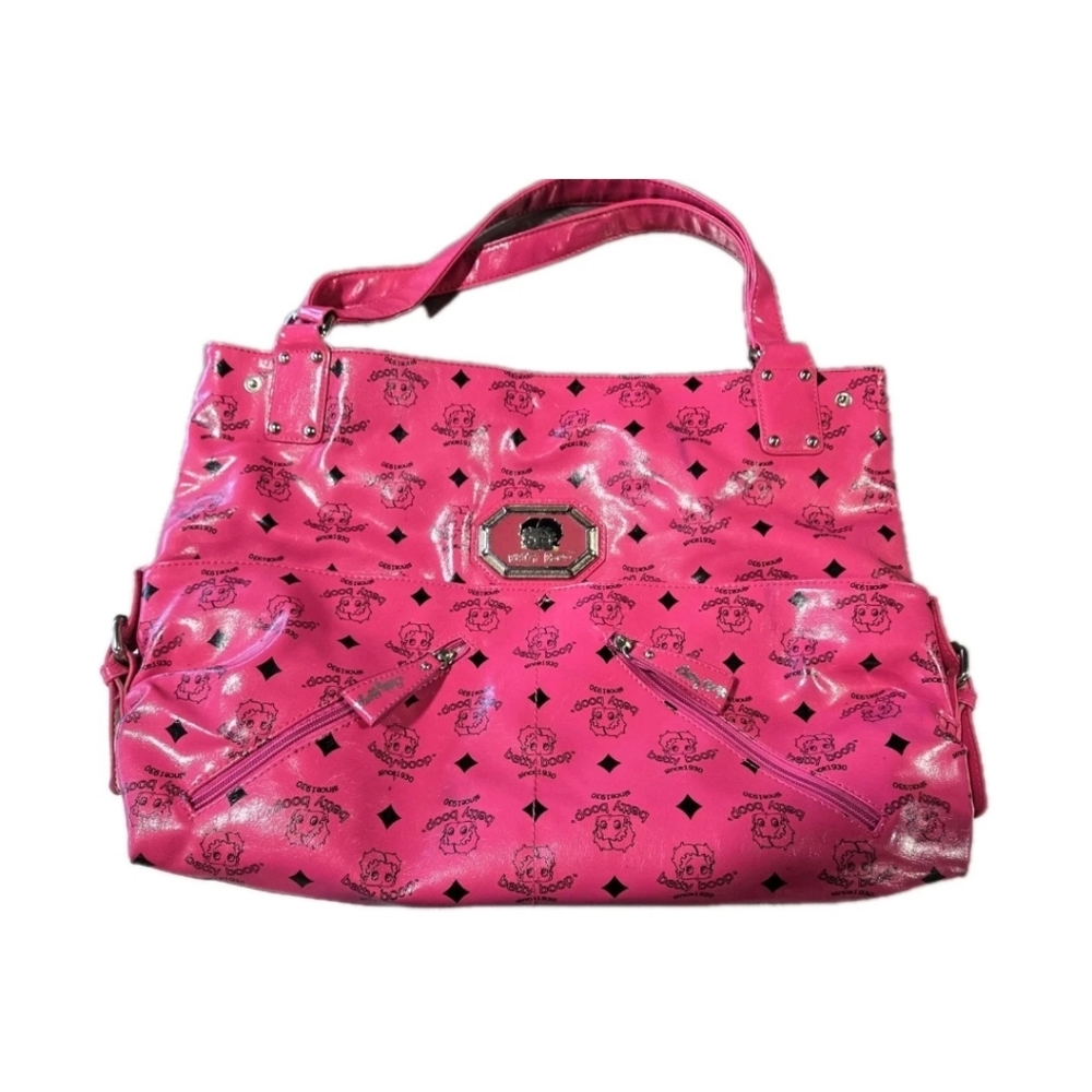 Betty Boop Hot Pink Shinny Vinyl Monogram Handbag Rare Vintage All Over Logo
